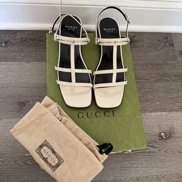 GUCCI Divine Leather Slingback Sandals white 9 - Picture 6 of 7